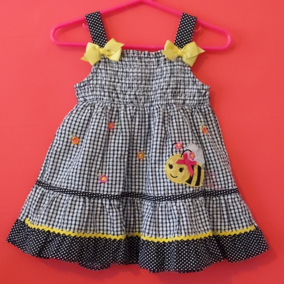 Black Plaid Embroidered Bumble Bee Dress - Picture 1 of 4
